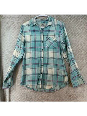 Northeast Outfitters Shirt Womens S Turquoise Plaid Button-Up Cotton Long Sleeve